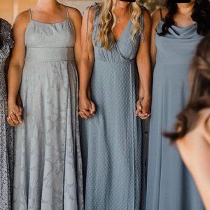 Romantic Possibilities Slate Blue Swiss Dot Maxi Dress